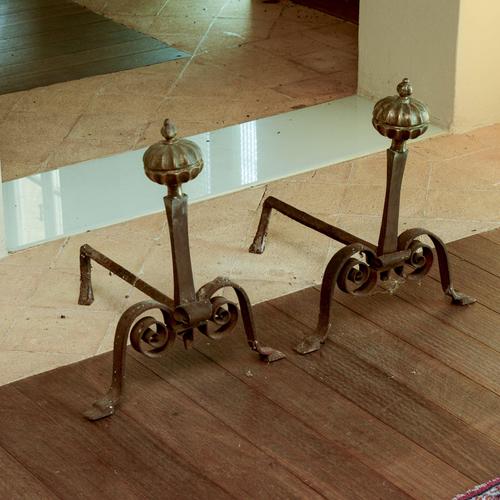 Antique Andirons with Wrought Metal Knobs, Set of 2 For Sale - Image 9 of 9
