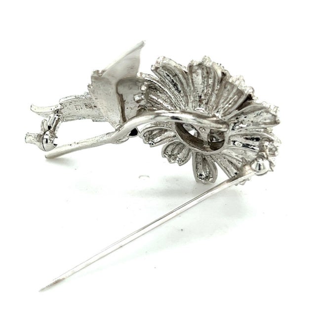 Metal 1990s Mikimoto Estate Akoya Flower Pearl Brooch Pin Sterling Silver 6.16 mm For Sale - Image 7 of 11