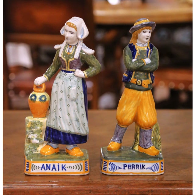 19th Century French Quimper Faience Perrik and Anaik Breton Figures For Sale - Image 4 of 14