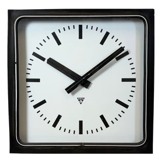 Large Industrial Black Square Station Wall Clock from Pragotron, 1960s For Sale