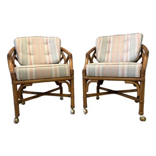 Mid 20th Century Ficks Reed Chippendale Armchairs on Castets (Set of Two) For Sale