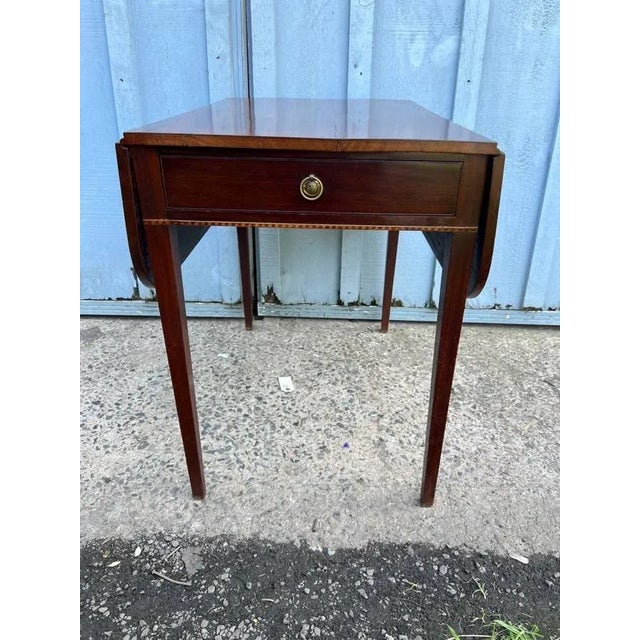Antique Federal Inlaid Mahogany Inlaid Drop-Leaf Pembroke Side Table. Circa 18th Century. For Sale - Image 11 of 11