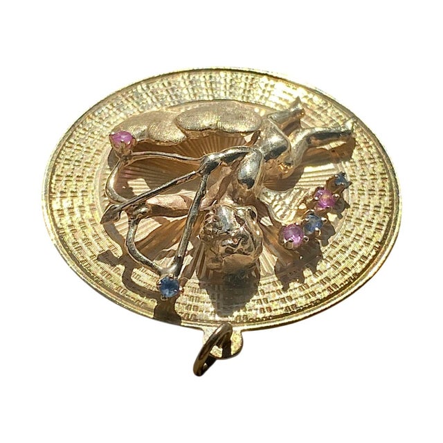 Late 20th Century Vintage 10k Cupid and Hearts Large Disc Charm Pendant For Sale - Image 4 of 7
