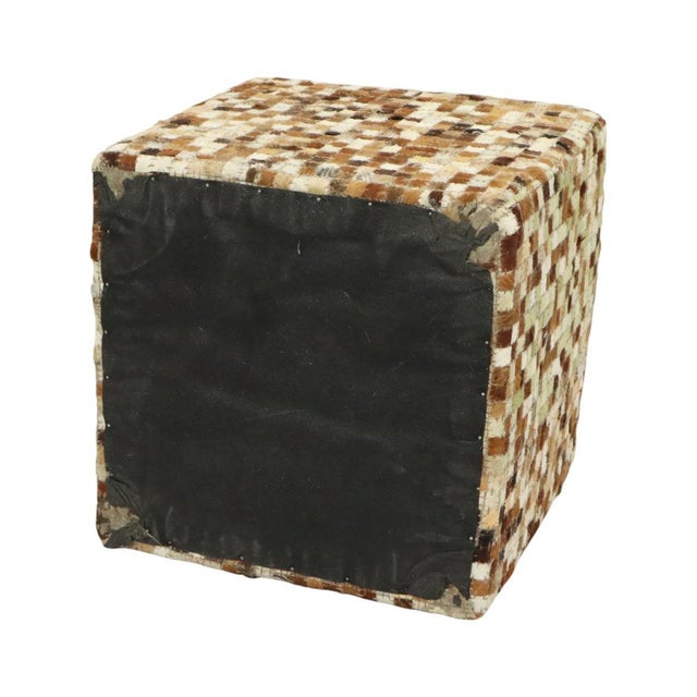 Vintage Square Goat Leather Patchwork Ottoman, 1970s For Sale - Image 12 of 13