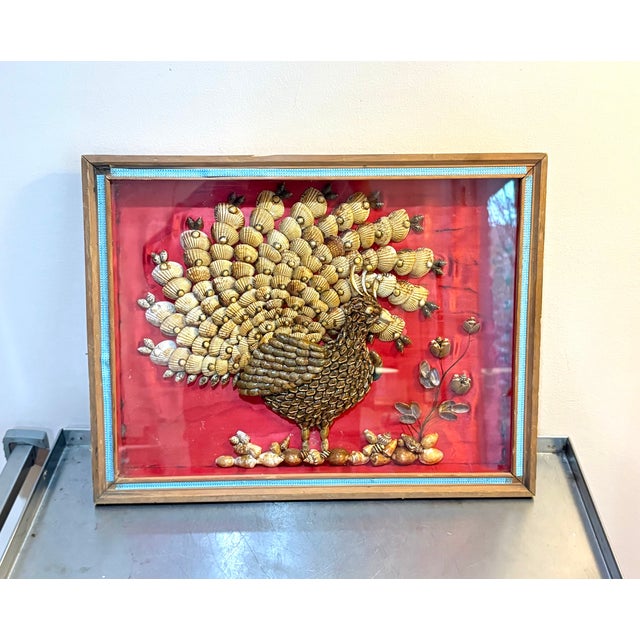 1970s Handmade Peacock Shell Collage For Sale - Image 6 of 7