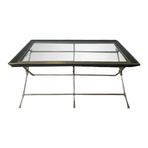 1990s Modern Neoclassical Brushed Nickel & Brass Triple X Base Coffee Table