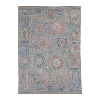 Turkish Oushak Rug Lavender & Rose Handwoven Wool Rug 4'11" X 6'10" For Sale
