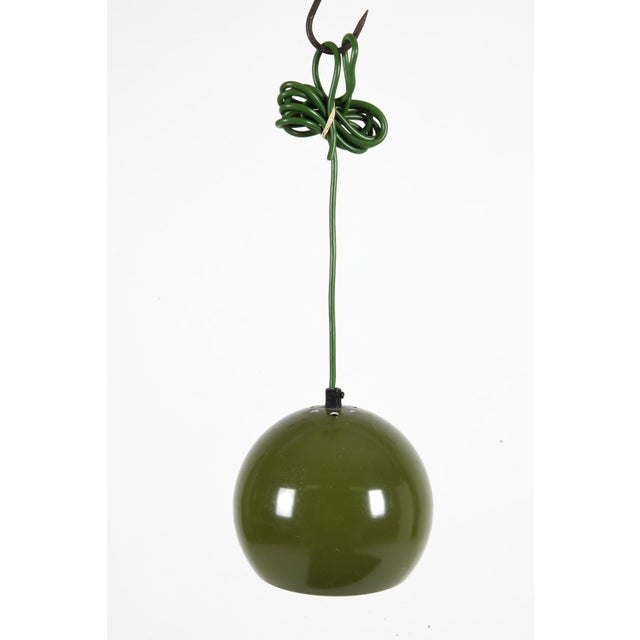 Metal 1960s Danish Olive Green Globe Pendant Lights Attributed to Es Horn- A Pair For Sale - Image 7 of 9