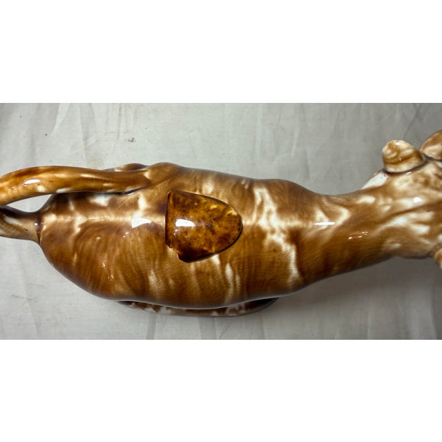 19th Century Rare Early Antique Staffordshire Pottery Brown Drip Glaze Cow Creamer Sculpture For Sale - Image 14 of 17