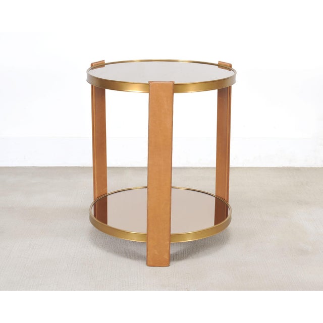Ralph Lauren Dalton Side Drink Table Brass Leather and Glass For Sale - Image 18 of 18