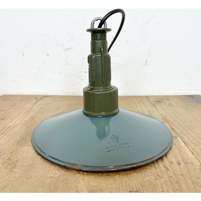 Industrial Enameled Military Pendant Lamp with Cast Aluminium Top, 1960s For Sale - Image 10 of 16
