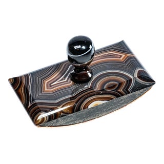 Mesmerizing Antique Victorian Polished Agate Stone Desk Ink Blotter For Sale