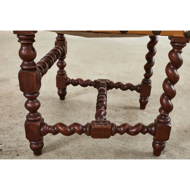 Set of Six Baroque Style Oak Barley Twist Dining Stools For Sale - Image 11 of 13