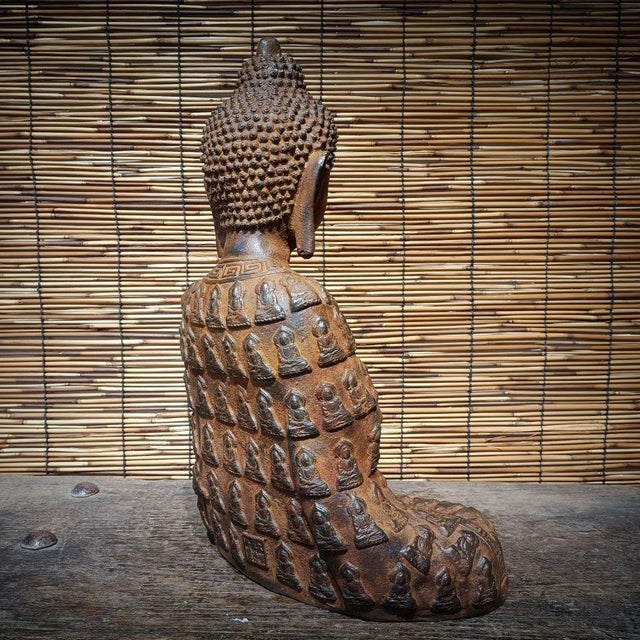 Metal Late 20th Century Big Size Old Praying Buddha Statue From China Original Buddhas For Sale - Image 7 of 8