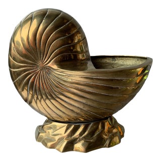 1980s Coastal Grandmother Style Solid Brass Nautilus Shell For Sale