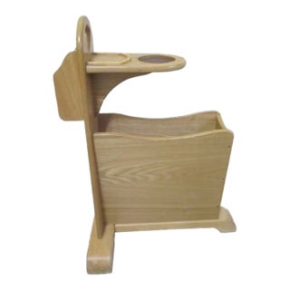 Vintage Wood Magazine Rack Side End Table With Cup Holder Brown Freestanding For Sale