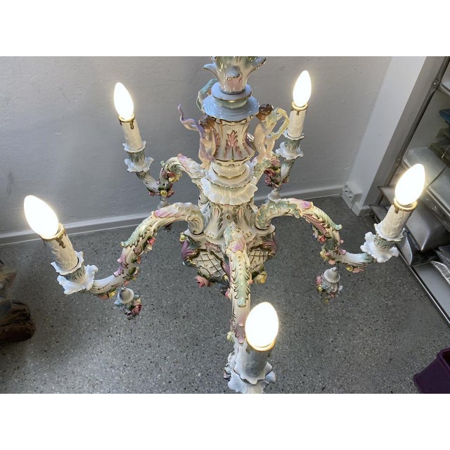 Baroque Style Chandelier by Rudolf Kämmer Keramic Manufaktur, Volkstedt, Germany, 20th Century For Sale - Image 4 of 14