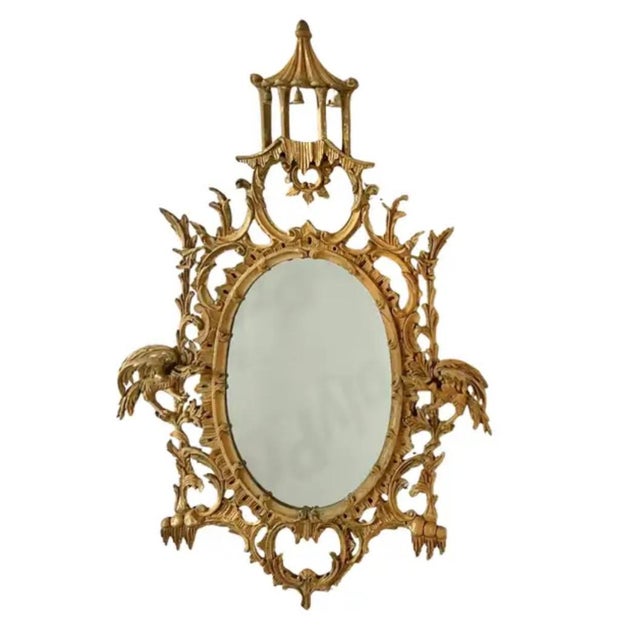 Gold Chinese Chippendale Style Oval Giltwood Mirror, 20th Century For Sale - Image 8 of 8