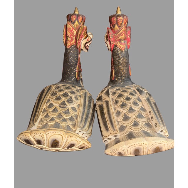 Tribal Early 20th Century Ornate Balinese Indonesian Garuda Winged Dragon Duck Sculptures With Storage Compartments - Set of Two For Sale - Image 3 of 10