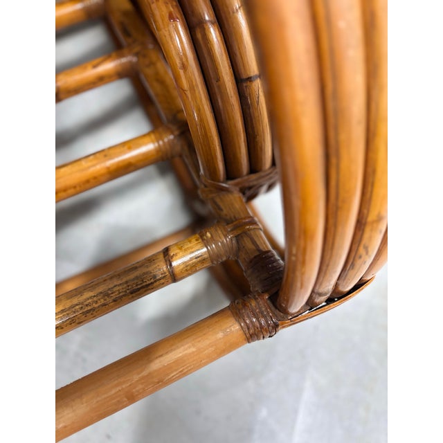 Wood Fully Refurbished, Double Tear-Drop Stacked Rattan Bamboo Sofa and Chair Living Room Set. Mid-Century, Rattan in the Manner of Paul Frankl. For Sale - Image 7 of 13