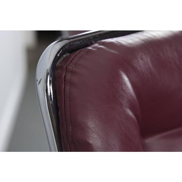 Mid Century Modern Lounge Chairs in Tubular Chrome and Rich Oxblood Faux Leather - a Pair For Sale - Image 4 of 10