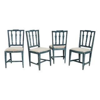Swedish Gustavian 18th Century Set of Four Painted Side Chairs For Sale