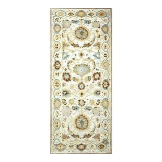 21st Century Afghan Sultanabad Wool 3x6 Ivory, Light Blue & Gold Handmade Runner Rug #1143914 For Sale