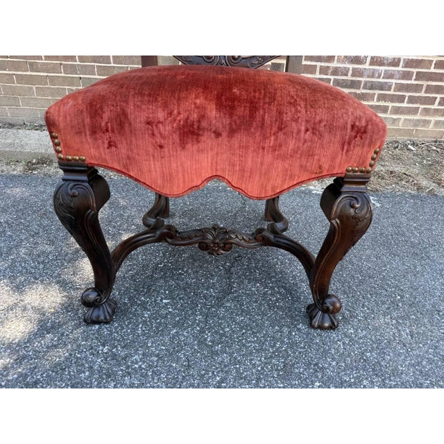 19th Century Pair of Antique Anglo-Dutch 19th Century Walnut Carved High Back Hall Chairs For Sale - Image 5 of 12