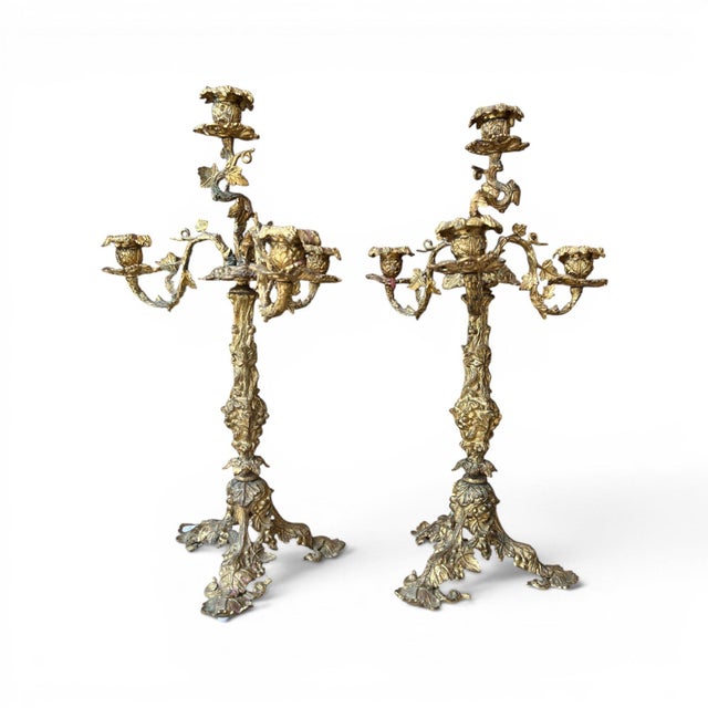 Early 20th Century Bronze Pair of Candelabras For Sale - Image 4 of 4