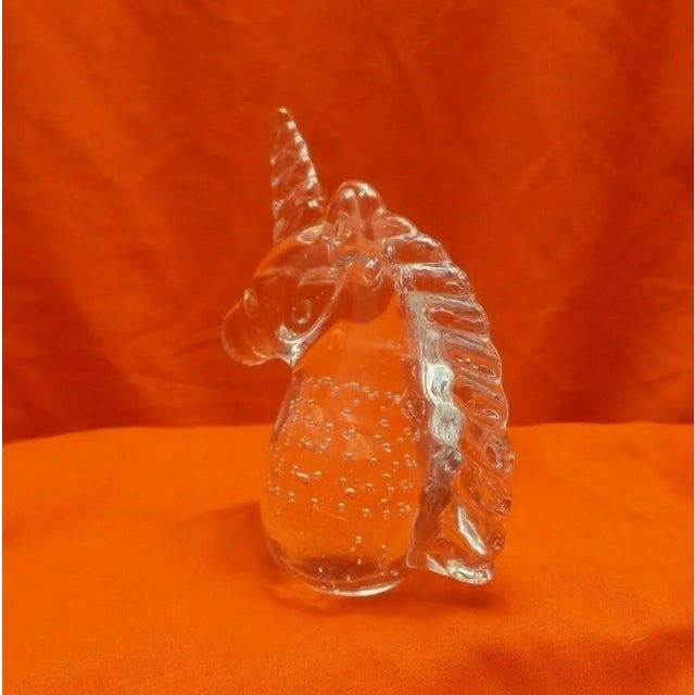 Glass 1970s Whimsical Horse Clear Crystal Controlled Bubbles Solid Glass Unicorn Figurine For Sale - Image 7 of 8