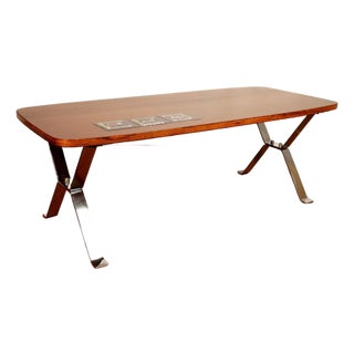 Mid Century Mahogany Tile Inlay Coffee Table With Chrome Base Designed by Juliette Belarti for Adri Belgique 60's 70's For Sale