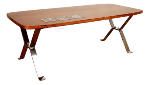 Mid Century Mahogany Tile Inlay Coffee Table With Chrome Base Designed by Juliette Belarti for Adri Belgique 60's 70's