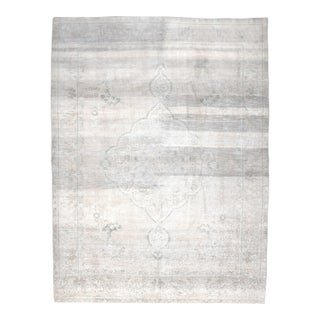 1970s Vintage Persian Handmade Wool Cotton Light Gray Area Rug For Sale