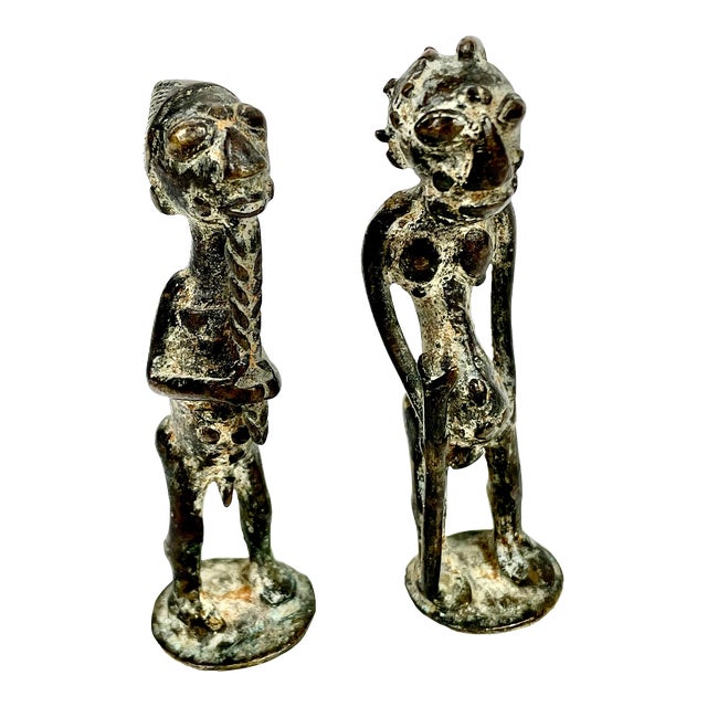 African Baule Bronze Couple- a Pair For Sale