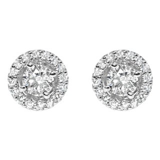 14K White Gold 3/4 Cttw Lab Grown Diamond Solitaire With Halo Stud Earrings (G-H Color, VS2-SI1 Clarity) For Sale