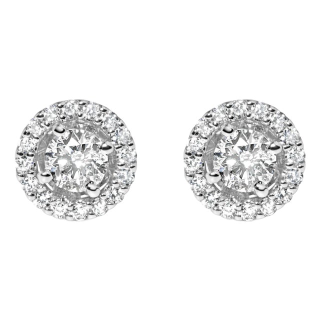 14K White Gold 3/4 Cttw Lab Grown Diamond Solitaire With Halo Stud Earrings (G-H Color, VS2-SI1 Clarity) For Sale