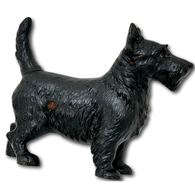 1930s Very Nice Vintage Hubley Manufacturing Co. Cast Iron Standing Scottish Terrier - Scottie Dog Doorstop - Circa 1930s For Sale - Image 5 of 12