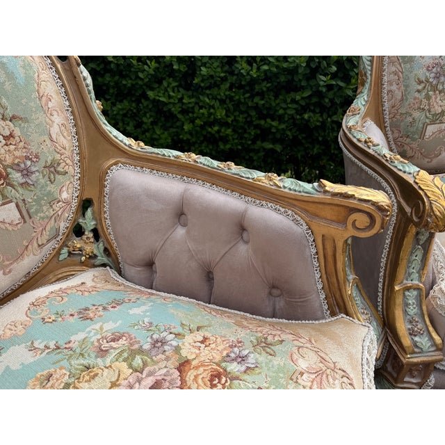 French 1940 French Louis XVI Pastel Beech Bergère Chairs - Pair For Sale - Image 3 of 9