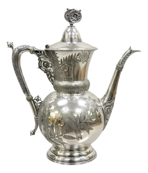 Antique Meriden Art Nouveau Silver Plated Bird Engraved Ornate Teapot Tea Kettle