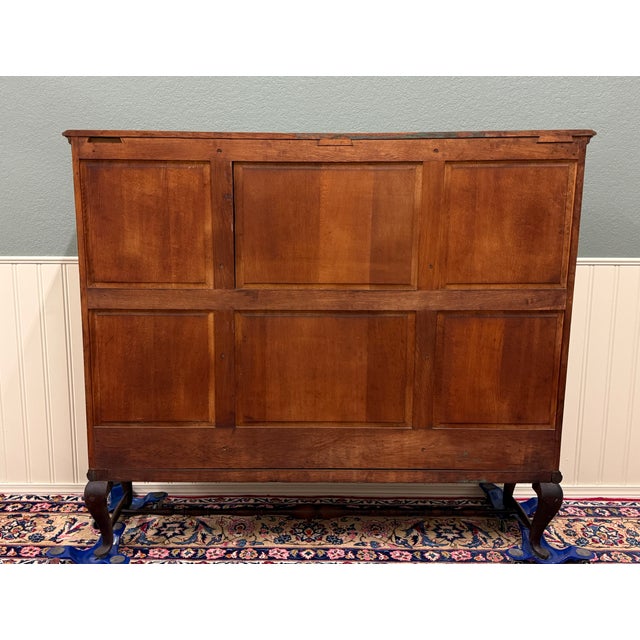 Antique English Bookcase Bookshelf Cabinet Glass Oak Queen Anne Legs 1920s-30s For Sale - Image 17 of 18