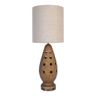 Mid Century Brutalist Metallic Gold Textured Table Lamp For Sale
