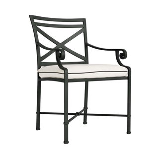 Brown Jordan Venetian Arm Chair in Black Jade with Sea Salt and Castaway Welt Cushions For Sale