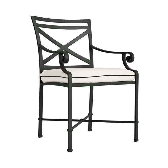 Brown Jordan Venetian Arm Chair in Black Jade with Sea Salt and Castaway Welt Cushions For Sale