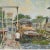 Vintage framed oil on canvas painting of dockyard and hotel signed M. Whitcombe, 1979. Original frame newly refinished and...