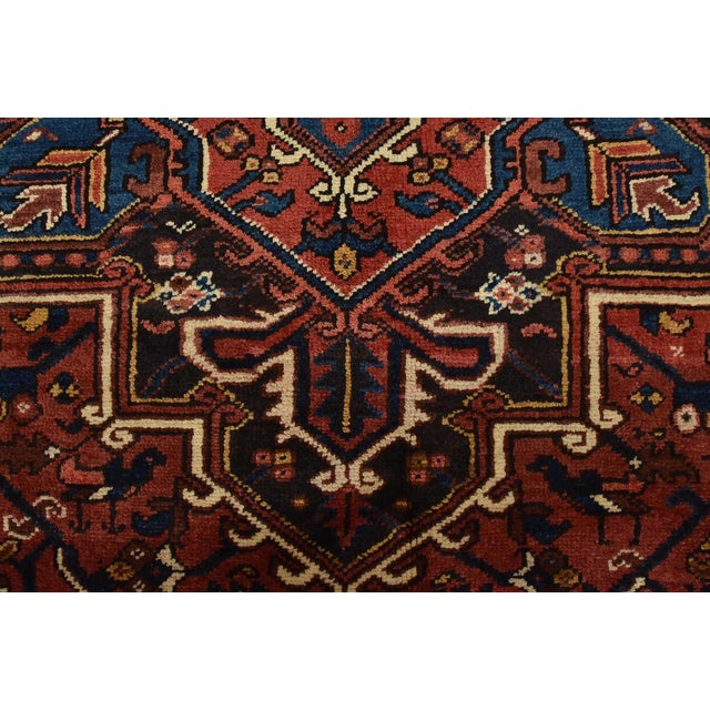 Heriz Rug 7’8” X 10’6” Red Wool Vintage Tribal Hand-Knotted Oriental Carpet For Sale - Image 11 of 15