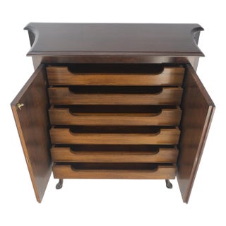 Hoof Style Feet 6 Fitted Drawers Double Door Inlay Concave Cabinet Walnut For Sale