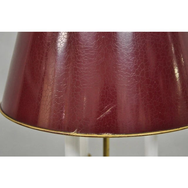 Metal Late 20th Century French Country Empire Brass Trumpet Arm Red Tole Shade Bouillotte Desk Lamp For Sale - Image 7 of 13