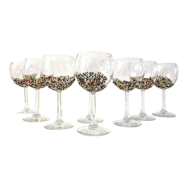 1980s Festive Multicolor Confetti Wine Glasses - Set of 8 For Sale