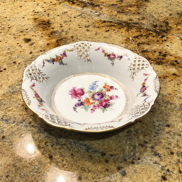 Schumann Dresden Bavaria Reticulated Porcelain Bowl. In good condition as pictured with no chips or cracks. Has a painted...