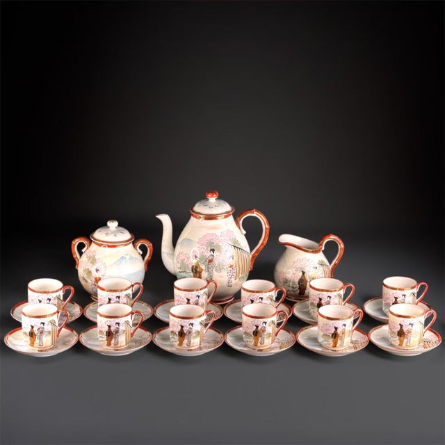 Vintage Japanese Satsuma Tea Set for Twelve in Gilded Porcelain, 1920s, Set of 27 For Sale - Image 15 of 15